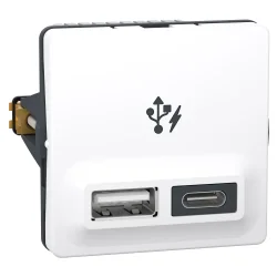 Fuga USB A+C lader, 1 modul, hvid