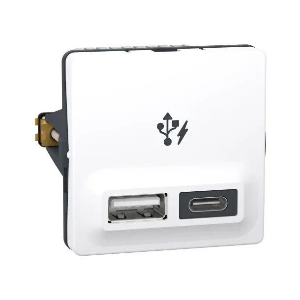 Fuga USB A+C lader, 1 modul, hvid