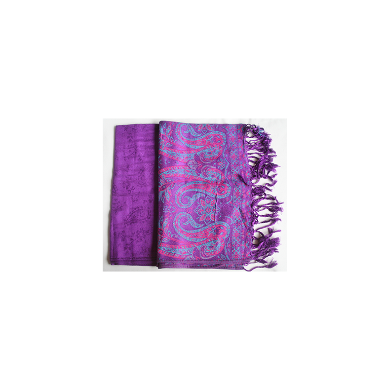 Pashmina lilla, pink og turkis