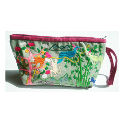 Taske Pung Kosmetikpung Penalhus hndlavet med strop og brodering