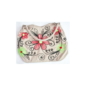 Taske stor creme sort rd neon gul