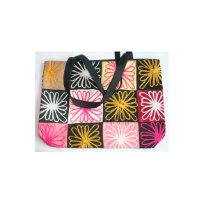 Taske stor sort pink gul praktisk