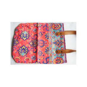 Orange og bl canvas taske med lderrem