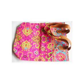 Pink canvas taske med lderrem