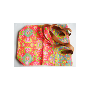 Orange og gul canvas taske med lderrem